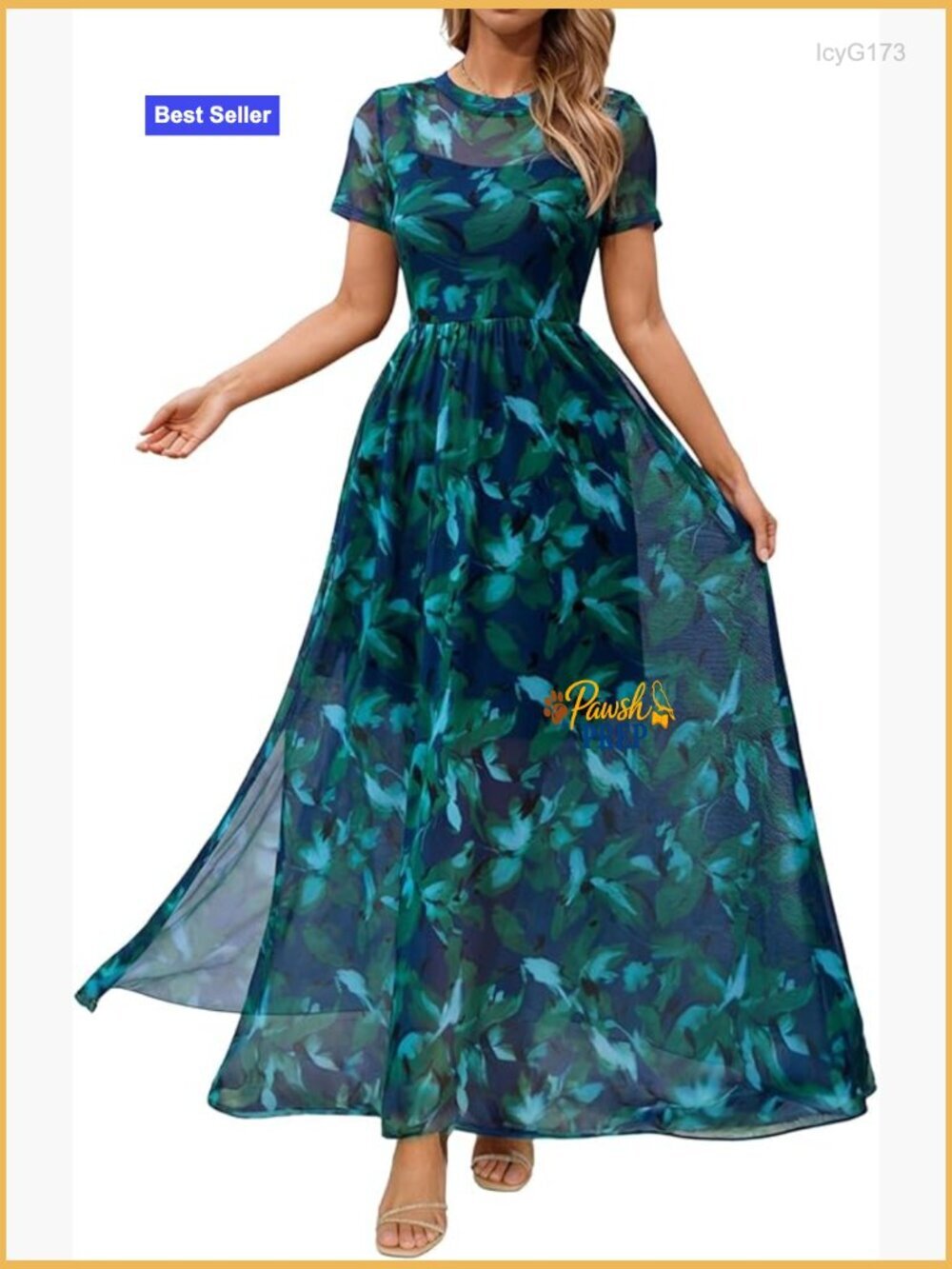 Floral Mesh Maxi Dress High Waist Slit Cocktail Party Formal Summer